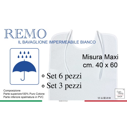 SET Babero Blanco para ADULTO Mordaza impermeable REMO © con cordones antimanchas