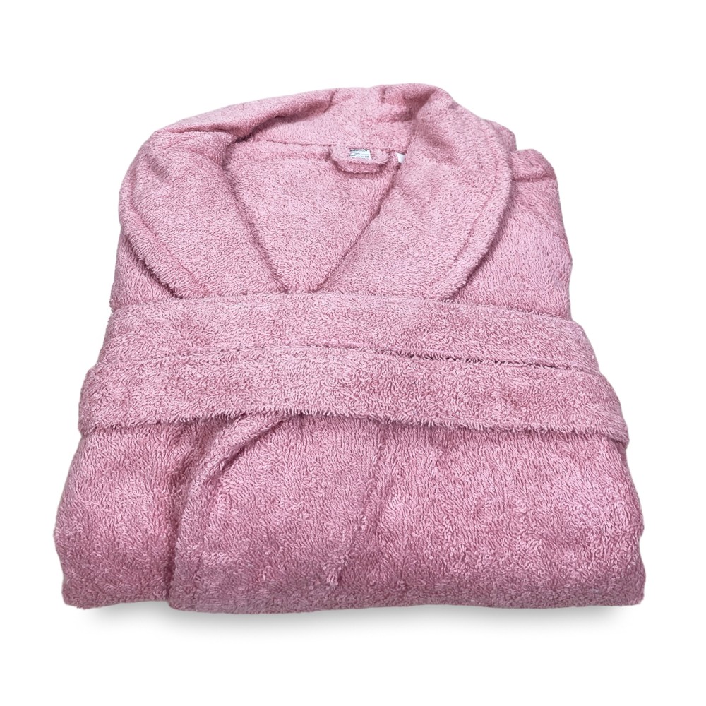 PINK hoodless shawl terry robe in pure cotton made in Italy