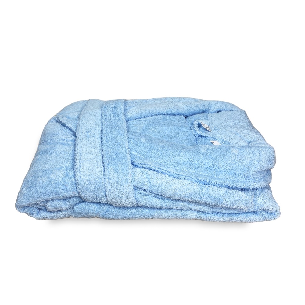 ACCAPPATOIO in Spugna a SCIALLE Senza Cappuccio AZZURRO in Puro Cotone Made in Italy