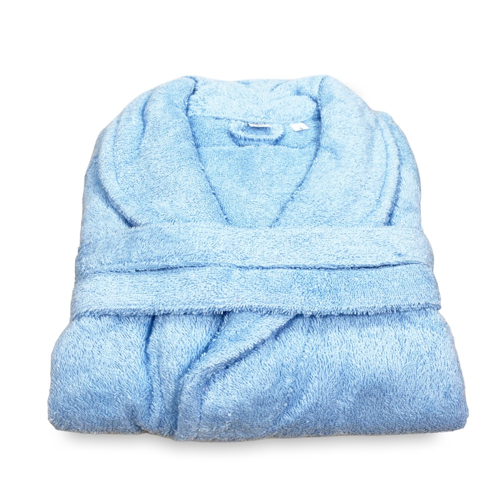 BLUE hoodless shawl terry robe in pure cotton made in Italy