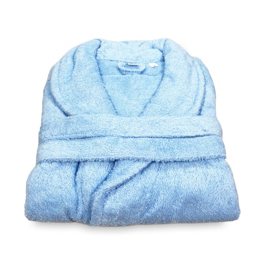 BLUE hoodless shawl terry robe in pure cotton made in Italy
