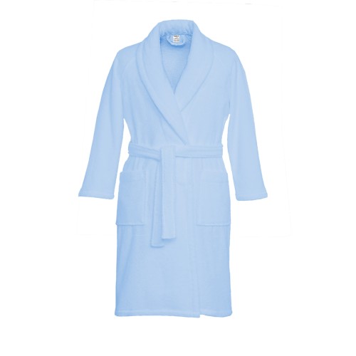 CHÂLE éponge peignoir sans capuche bleu clair en pur coton fabriqué en Italie