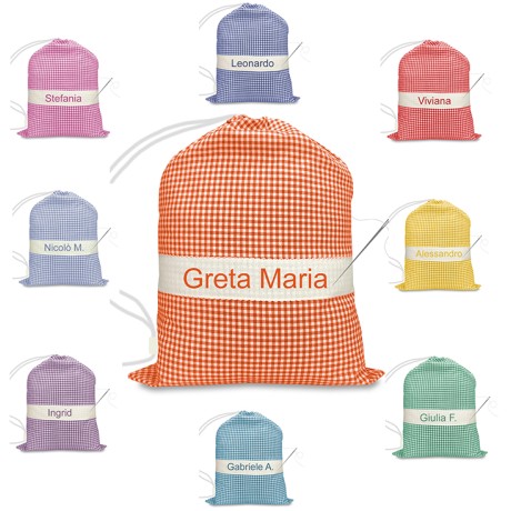 BOLSO Infantil BORDADO y PERSONALIZADO tamaño MAXI GRANDE cm. 45x60 CUADROS