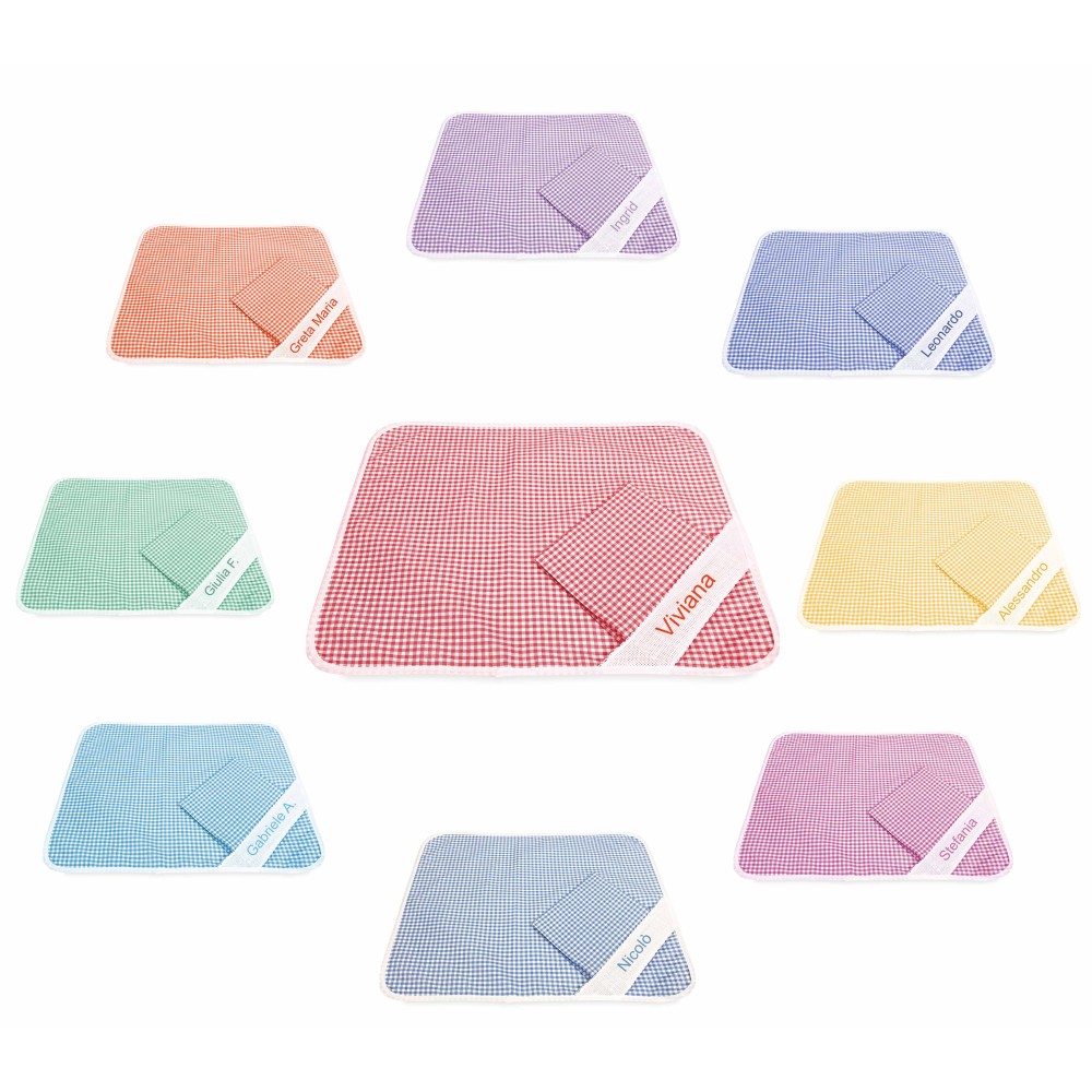 EMBROIDERED and PERSONALIZED CHECKERED KINDERGARTEN PLACEMAT and Napkin
