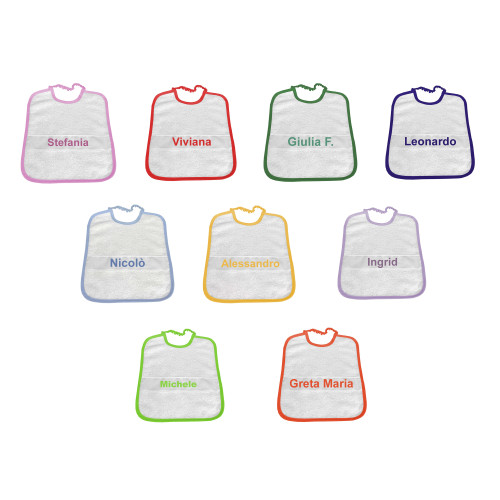BAVOIR DE MATERNELLE FRED bordé de couleur unie brodé et personnalisé avec le nom