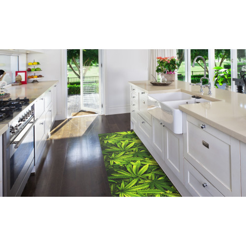 RUG Kitchen Runner Rutschfester Läufer Grüne Blätter Marihuana Made in Italy