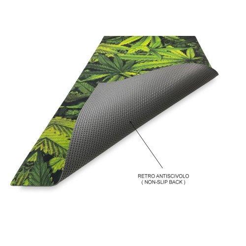 RUG Kitchen Runner Rutschfester Läufer Grüne Blätter Marihuana Made in Italy