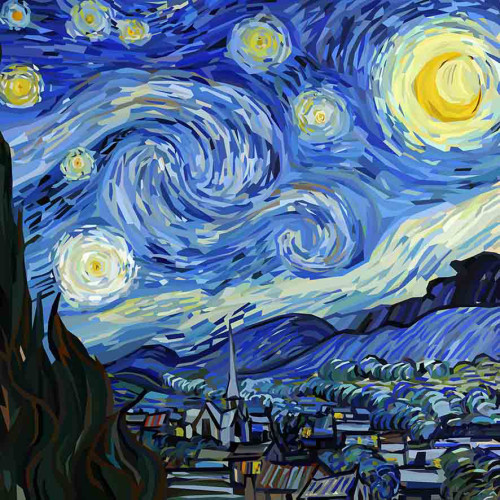 COPRILETTO trapuntato Quadri d'Autore Van Gogh Blu Matrimoniale