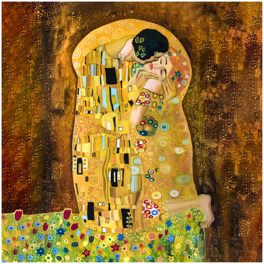 Gesteppte TAGESDECKE Gemälde Klimt der Doppelkuss