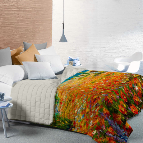 Quilted bedspread Designer Paintings Poppies Monet Double