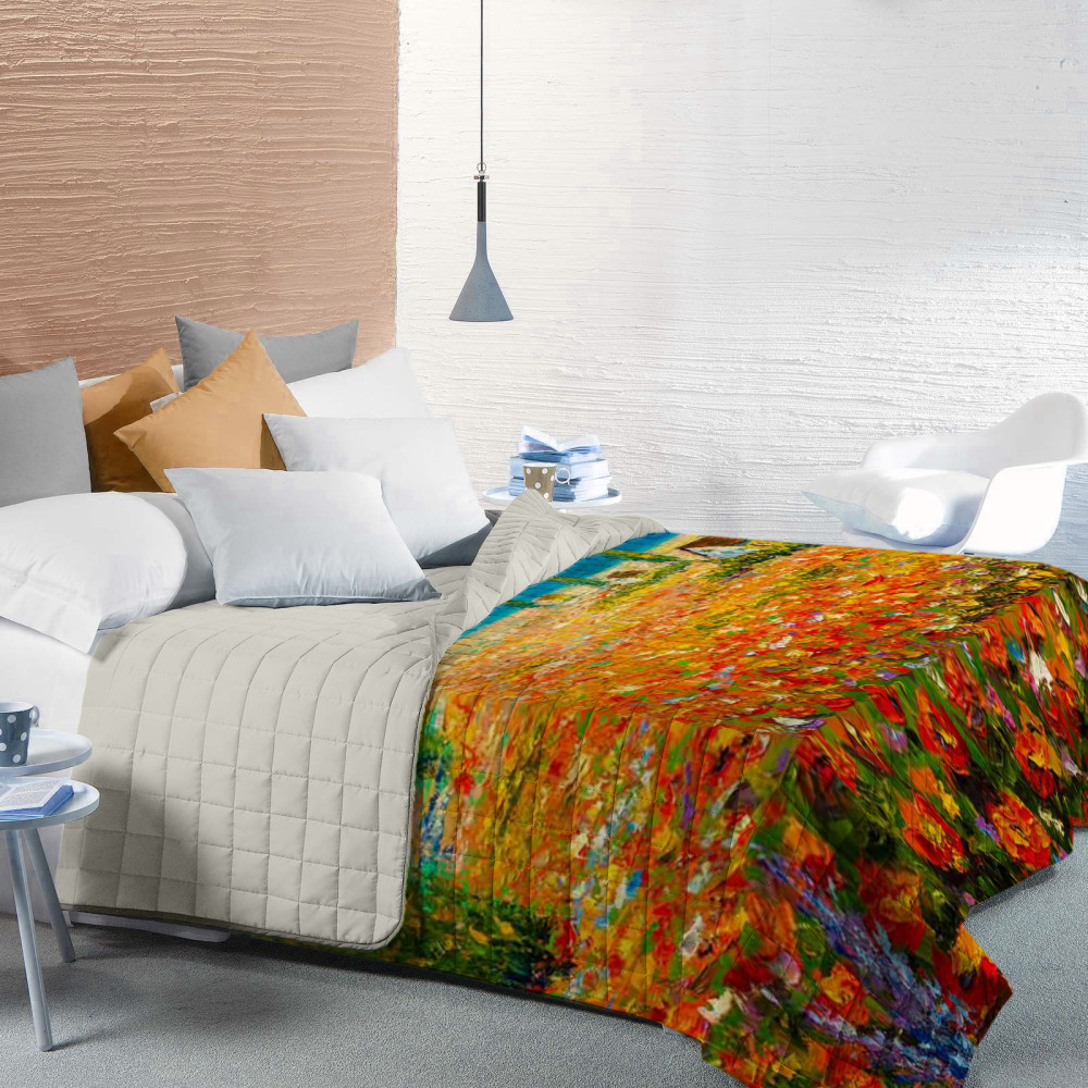 Quilted bedspread Designer Paintings Poppies Monet Double