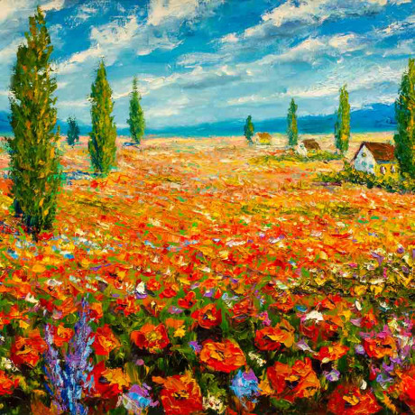 Gesteppte Tagesdecke Designer Gemälde Mohnblumen Monet Double 2