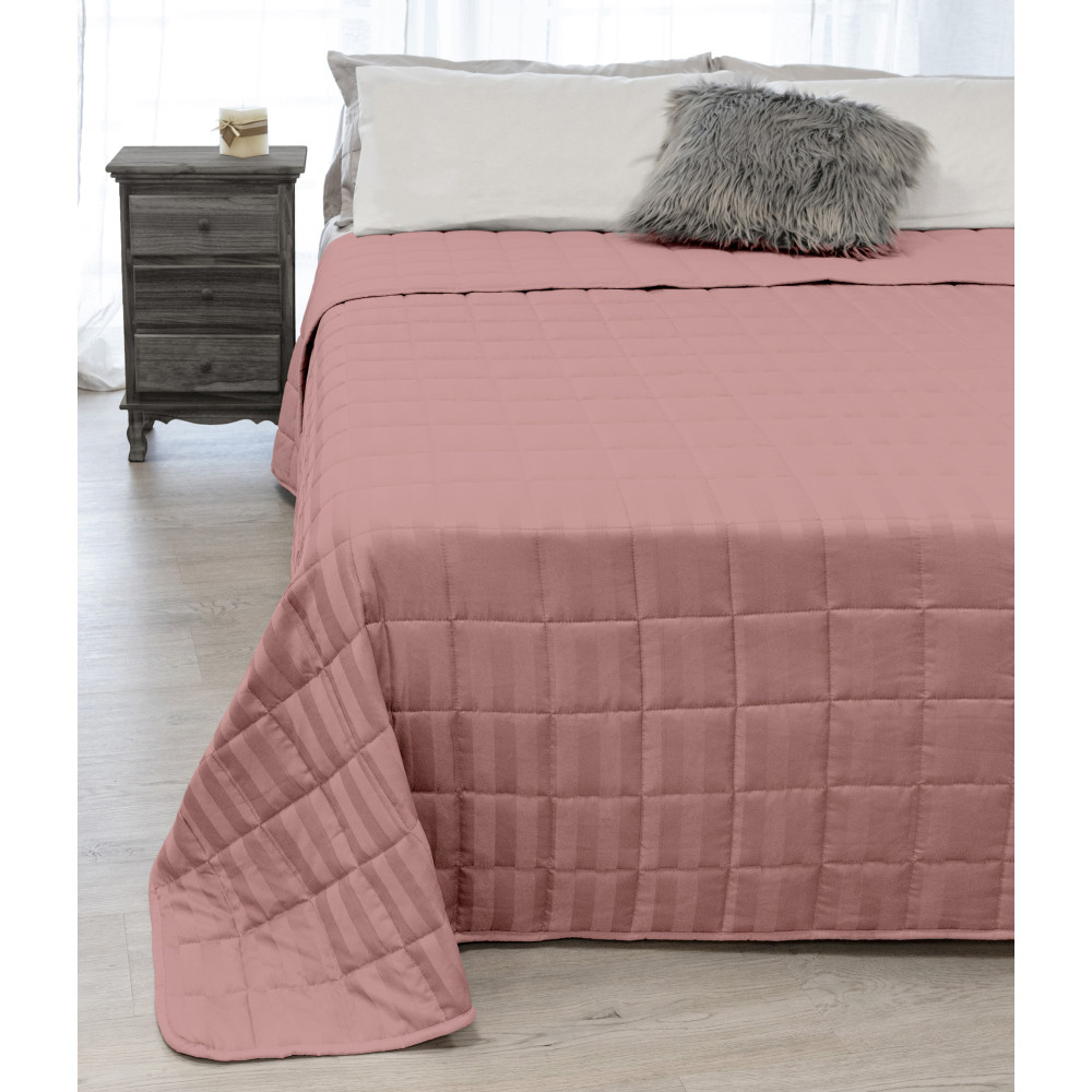 QUILTED BEDSPREAD SATIN STRIPED SOLID COLOR PINK Double
