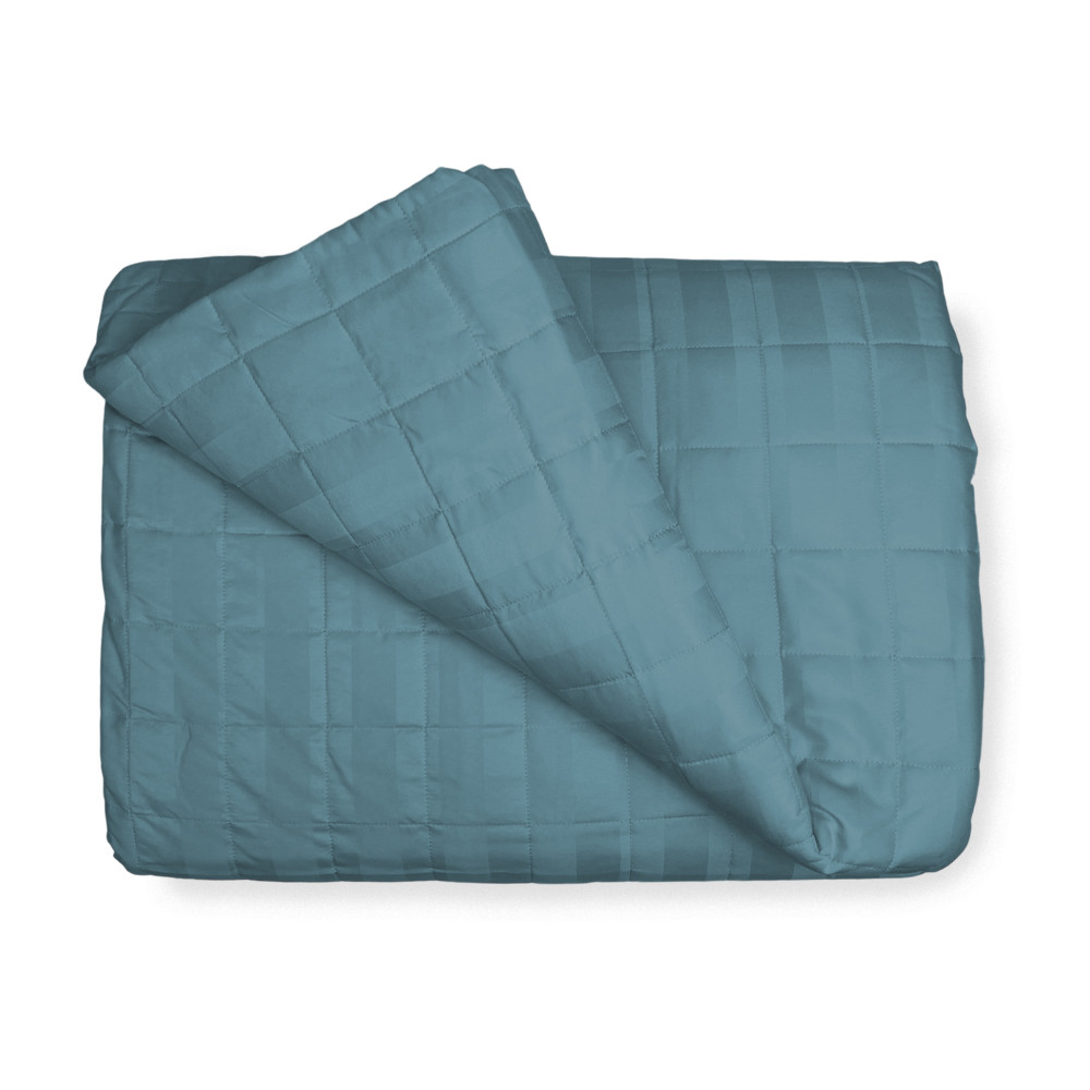 SATIN QUILTED BEDSPREAD Striped SOLID BLUE Double