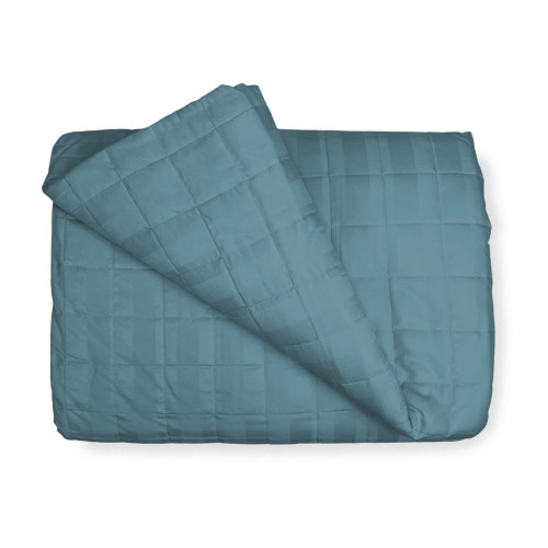 Couvre-lit matelassé RASATIN rayé BLEU UNI Double