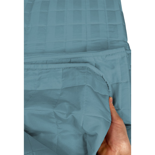 Couvre-lit matelassé RASATIN rayé BLEU UNI Double