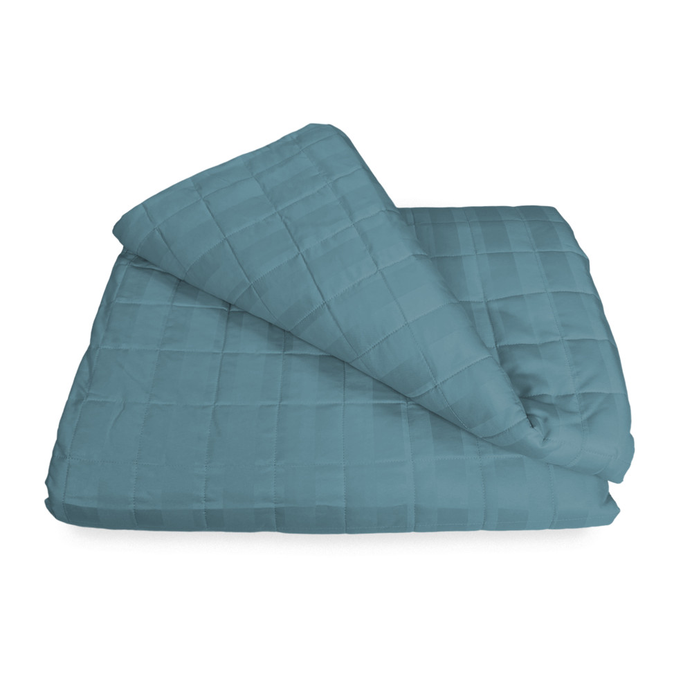 SATIN QUILTED BEDSPREAD Striped SOLID BLUE Double