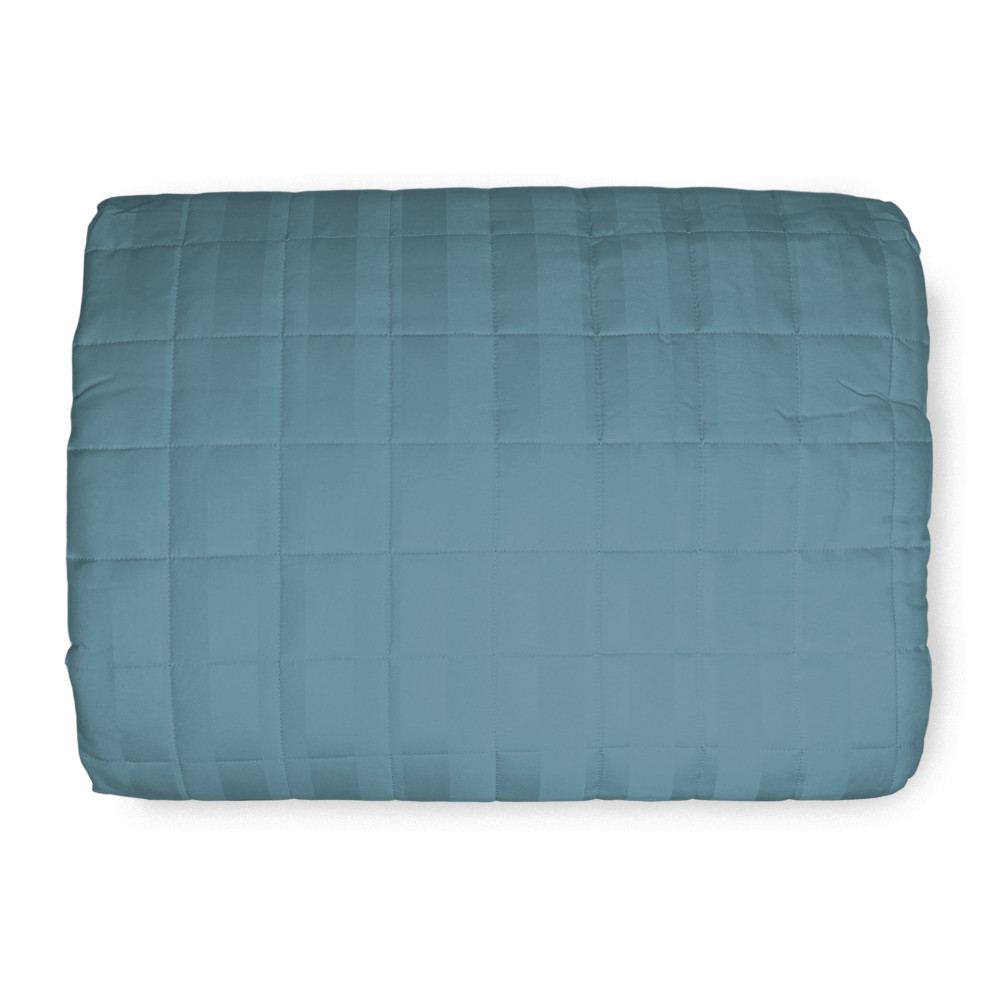 Couvre-lit matelassé RASATIN rayé BLEU UNI Double