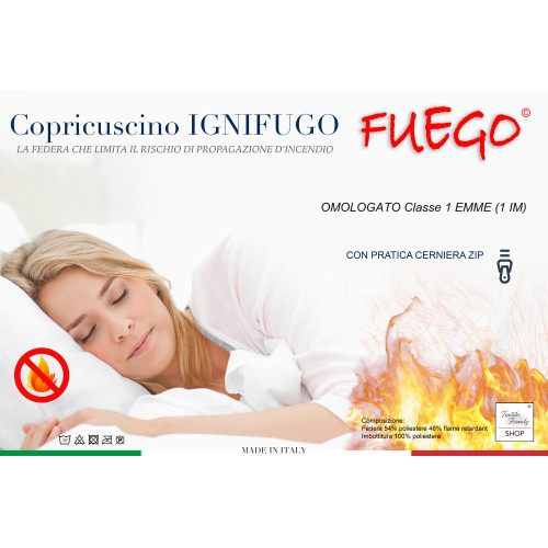 COPRI GUANCIALE Fuego Federa Cuscino IGNIFUGO ANTIFIAMMA Made in Italy