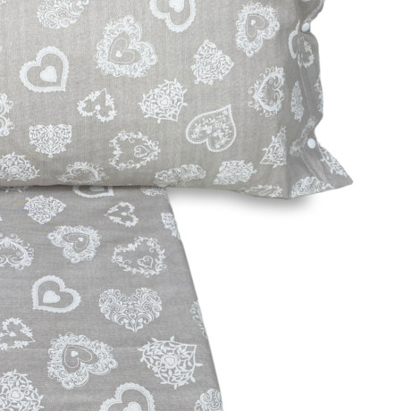 COMPLETO lenzuola MIROS cuore BIANCO in puro cotone stile TIROLESE 2