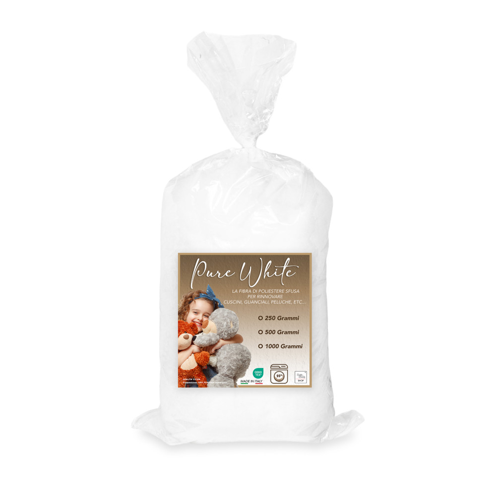 Weiche und flockige Watte 100% Polyester Made in Italy zum Füllen von Puppen, Kissen und DIY-Kreationen, Reinweiß