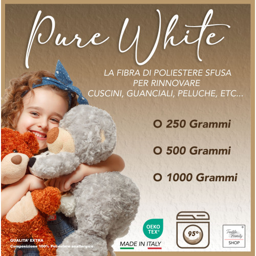 Ovatta Morbida e fioccata 100% Poliestere Made in Italy per riempimento di Bambole, Cuscini e Creazioni Fai da Te, Pure White