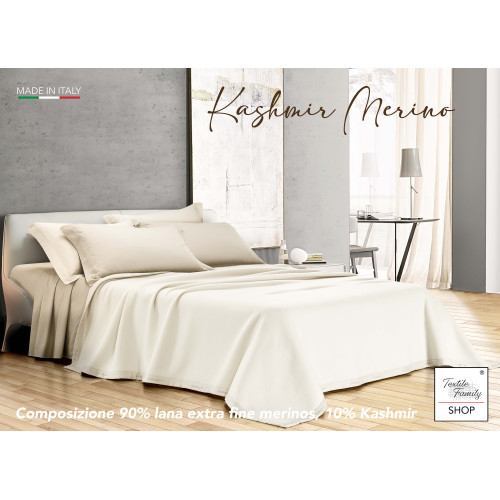 MANTA DE LANA DE INVIERNO MERINO DE CACHEMIRA DOBLE 2 CUADRADOS CREMA