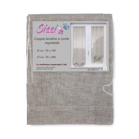 PAIR OF MODERN GLASS SISSI curtain cm 70 wide Adjustable with BEIGE CORD