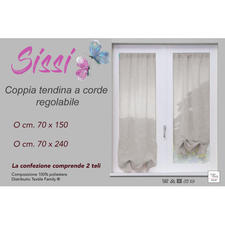 COPPIA tendina SISSI a VETRO MODERNA larga cm 70 Regolabile a Cordine BEIGE 2
