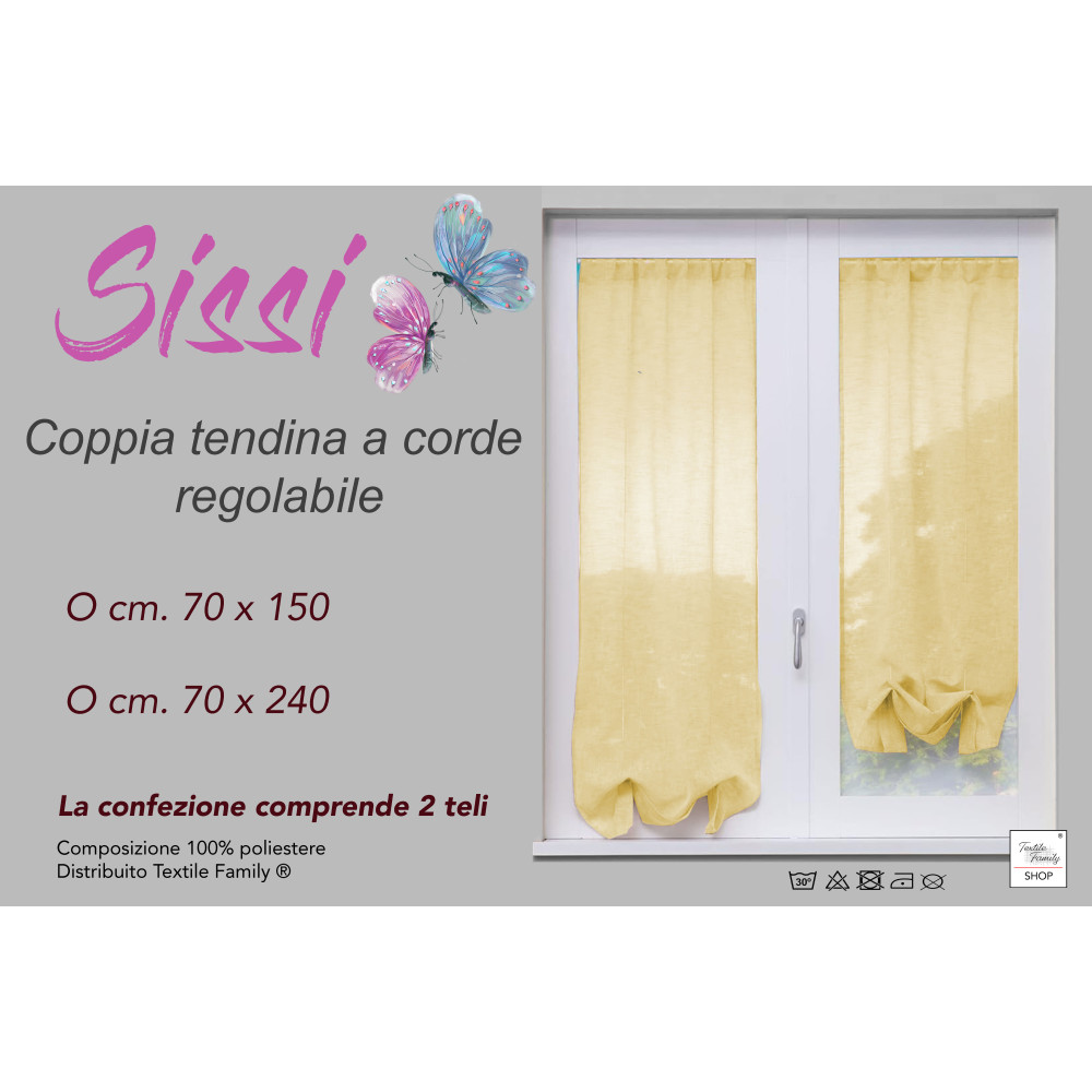 COPPIA tendina SISSI a VETRO MODERNA larga cm 70 Regolabile a Cordine GIALLO