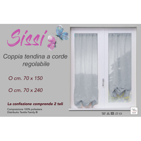 PAAR SISSI MODERN GLASS Vorhänge cm 70 breit Verstellbare Kordel GRAU 2