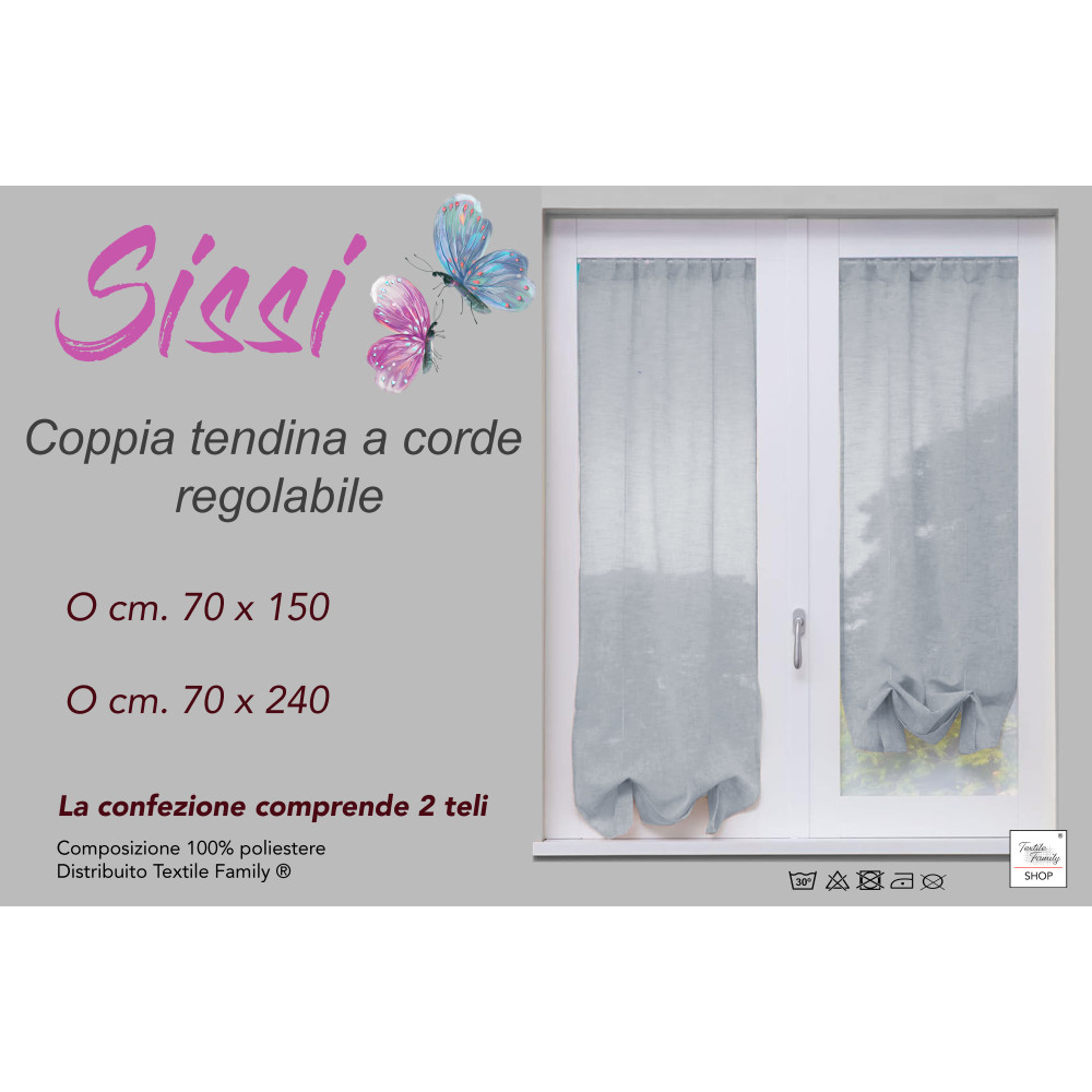 COPPIA tendina SISSI a VETRO MODERNA larga cm 70 Regolabile a Cordine GRIGIO