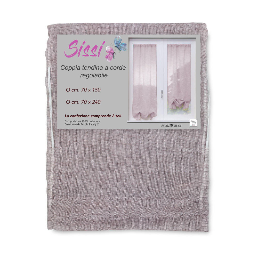 PAAR MODERNE GLAS-SISSI-Vorhänge cm 70 breit Verstellbar mit PINK Cord