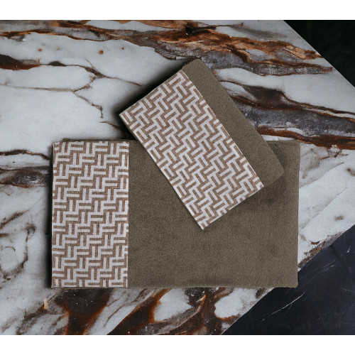 Ensemble de serviettes avec bordure FASHION Beige en pur coton Made in Italy