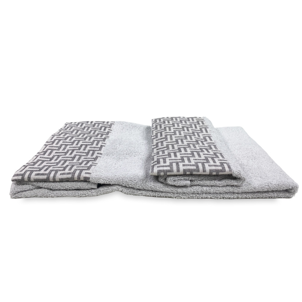 SET Handtücher mit FASHION Grauer Rand aus reiner Baumwolle Made in Italy