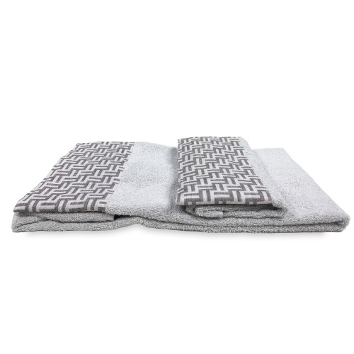 SET Handtücher mit FASHION Grauer Rand aus reiner Baumwolle Made in Italy