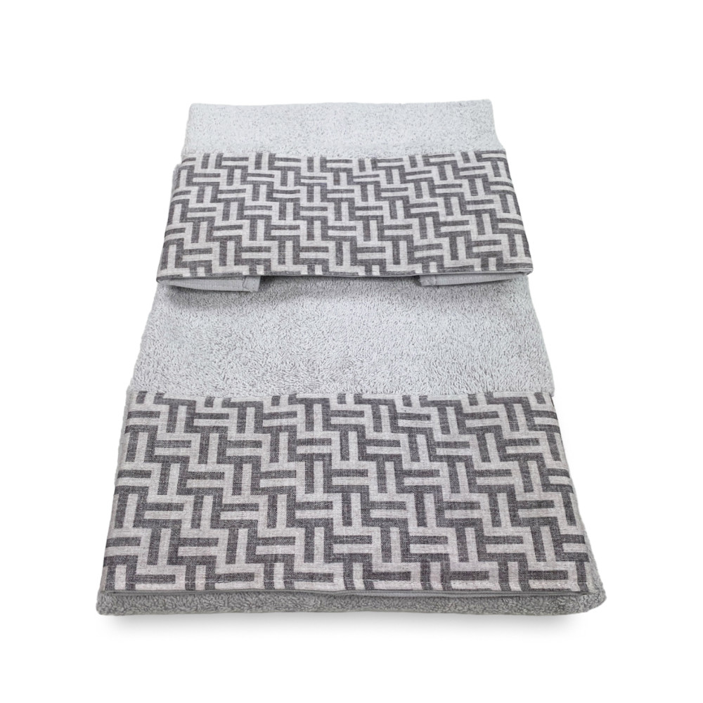 SET toallas con FASHION Borde gris de puro algodón Made in Italy