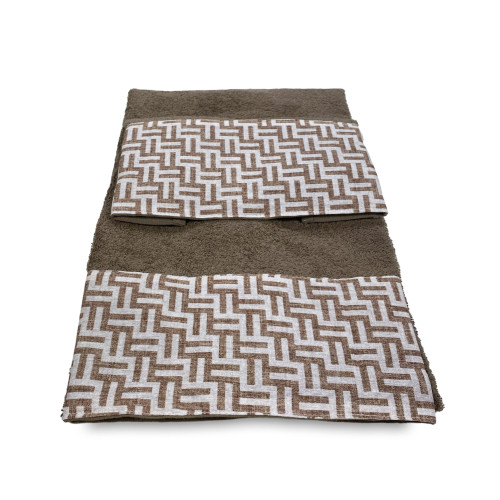SET Handtücher mit FASHION Beige Umrandung aus reiner Baumwolle Made in Italy