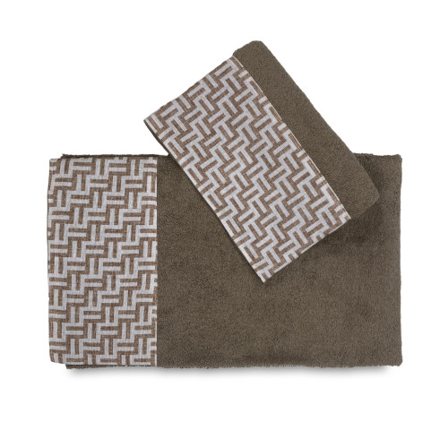 Ensemble de serviettes avec bordure FASHION Beige en pur coton Made in Italy