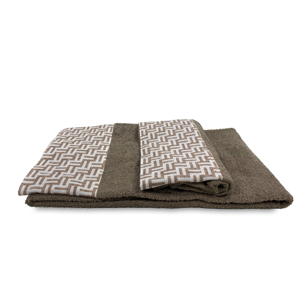 Ensemble de serviettes avec bordure FASHION Beige en pur coton Made in Italy