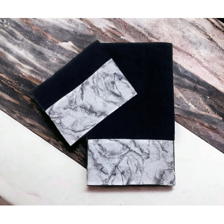 asciugamani neri con bordo in marmo bianco 2