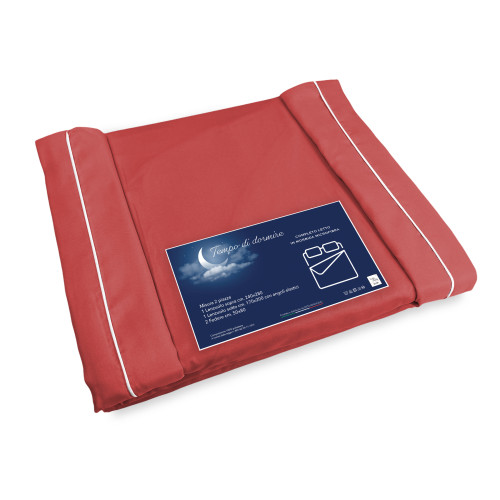 SHEET SET in soft microfiber SOLID RED 2 SQUARE double bed no iron