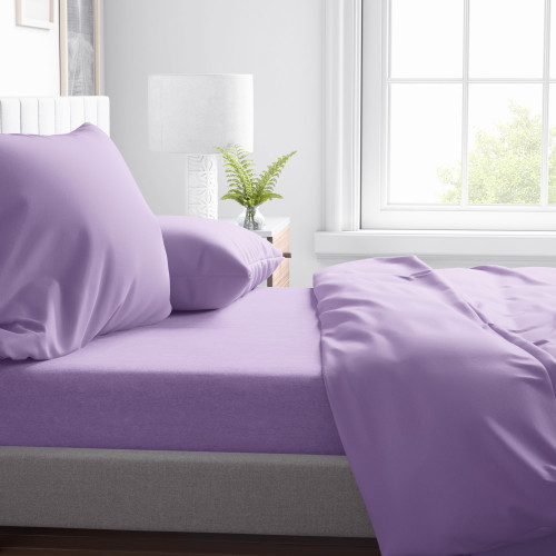 FEUILLE COMPLÈTE en microfibre souple COULEUR UNIE LILAS Double 2 CARRÉS pas de repassage