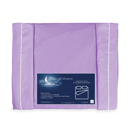 SHEET SET in soft microfiber SOLID COLOR LILAC Double 2 SQUARES no iron 2