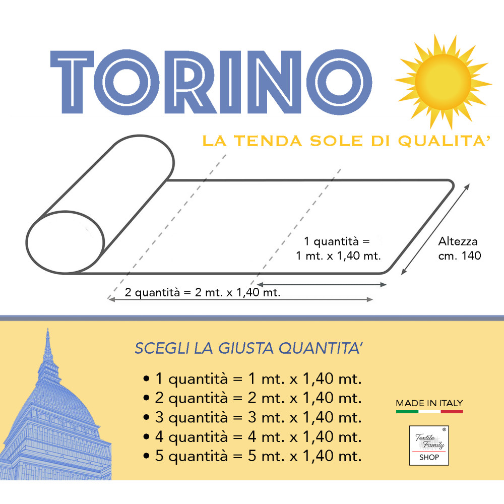 TORINO outdoor GARDEN balkon STOFF aus Acryl Höhe cm. 140 einfarbig