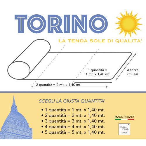 Tela de balcón de jardín exterior TORINO en acrílico de altura cm. 140 colores sólidos