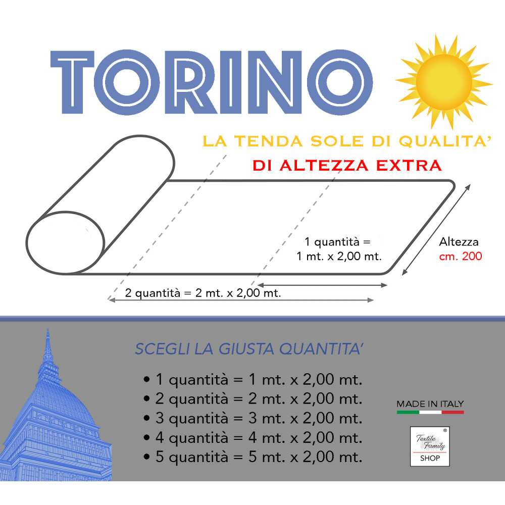 TORINO outdoor GARDEN Balkon STOFF aus Acryl Höhe 2 Meter cm. 200 einfarbig