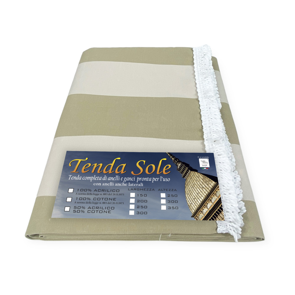 Wide stripe awning on beige