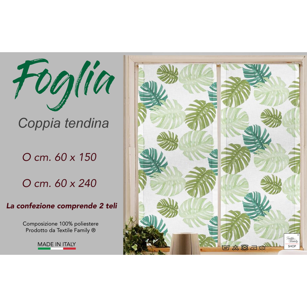 Pair of GREEN LEAF glass curtain cm. 60 from Window and Door