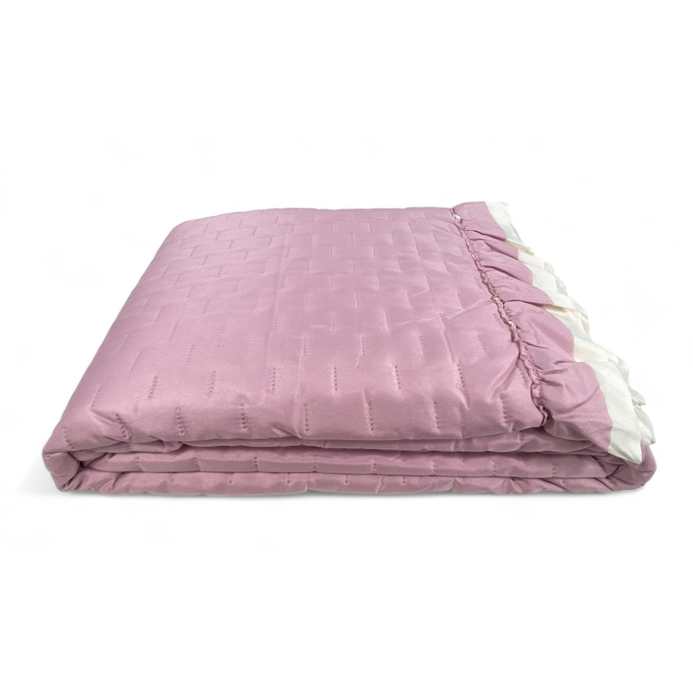 Colcha acolchada con volantes en color liso Rosa/Crema